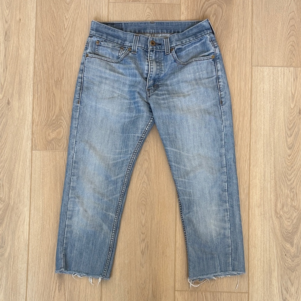 Levi’s 511 Light Wash Raw Hem Cropped Cutoff Jeans Faded Denim 32x30 Boyfriend